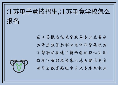 江苏电子竞技招生,江苏电竞学校怎么报名